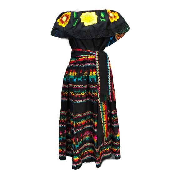 Mexican 3 piece set Blouse Cambaya skirt elastic waist and belt or mini rebozo - Picture 10 of 13